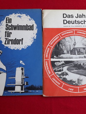 Vintage German language learning books, seasons and swimming pool