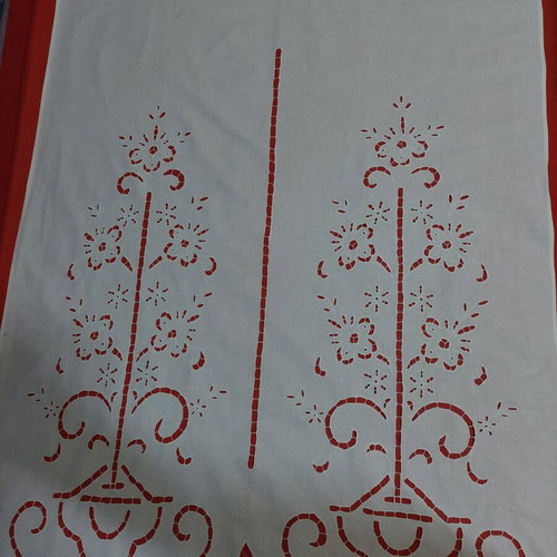 White embroidered curtain handmade for window 125x80cm linen fabric