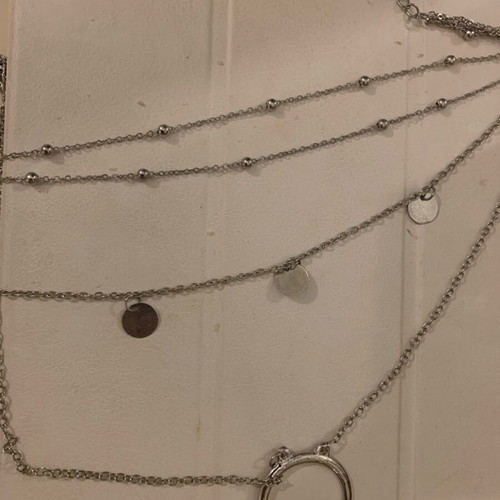 Stainless steel necklace new, four rows in silver color