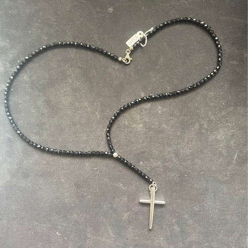 Pendant necklace with cross new, black and white