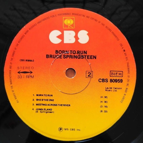 Bruce Springsteen Born To Run LP vinyl used, 33 rpm, Greek pressing