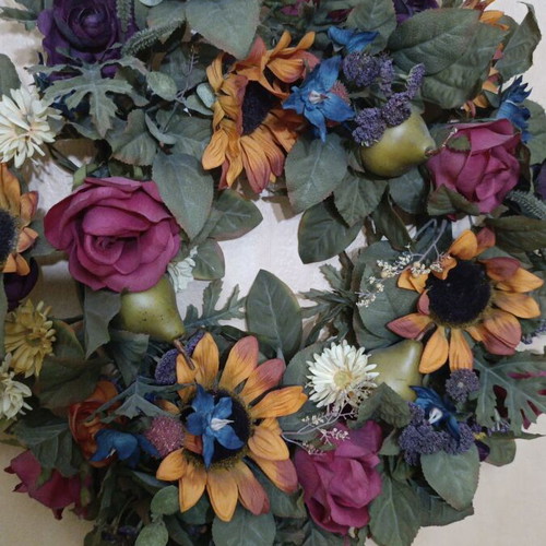 Wreath with flowers and fruits like new, very large