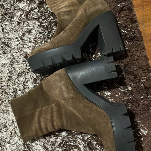 Stella brown suede boots with warm lining, 11cm heel