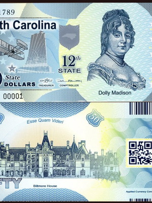 America 50 Dollars 2014 12th State North Carolina Dolly Madison Polymer new