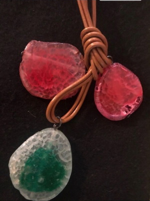 Women's necklace with rose quartz and green fluorite semi-precious stones, like new