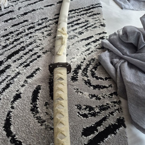 White Katana decorative sword like new with wooden stand