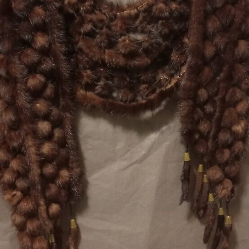 Vintage scarf with mink used, brown, missing fur tassel