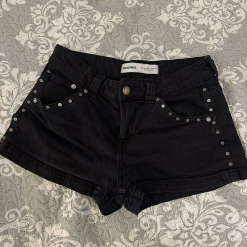 Bershka black denim shorts with studs, size XS 34, like new