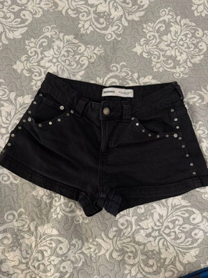 Bershka black denim shorts with studs, size XS 34, like new