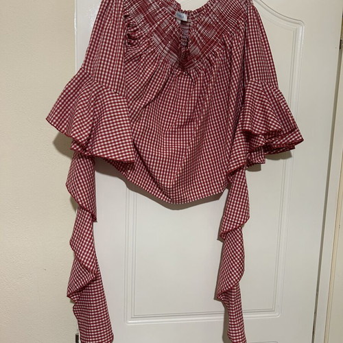 Blue Vanilla Gingham Top Large off-the-shoulder, new