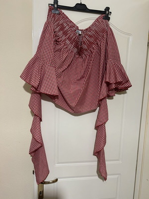 Blue Vanilla Gingham Top Large off-the-shoulder, new