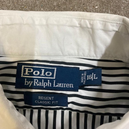 Ralph Lauren black and white striped dress shirt, white collar, size L