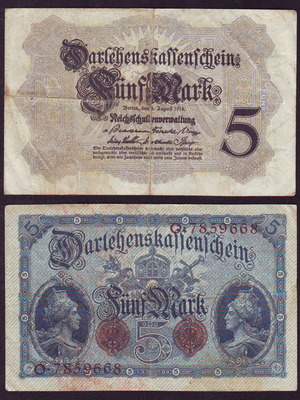 Germany 5 Mark τραπεζογραμμάτιο 1914 μεταχειρισμένο