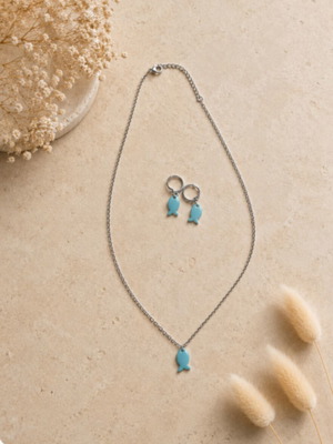 Super Summertime Steel Jewelry Set Turquoise and Silver