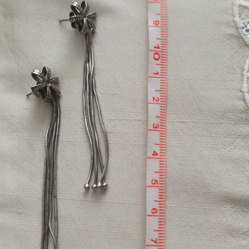 Vintage handmade silver star earrings with long chains 925 like new