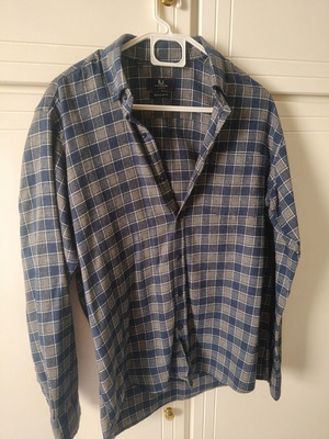 Men's checked shirt large regular fit like new, beige and blue