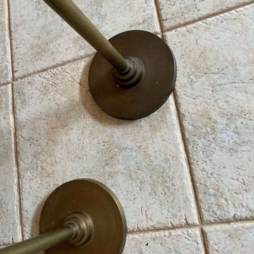 Vintage brass floor candlesticks used, set of 3 pieces