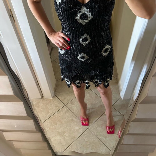 Italian evening dress with sequins like new, size M-L, black and white