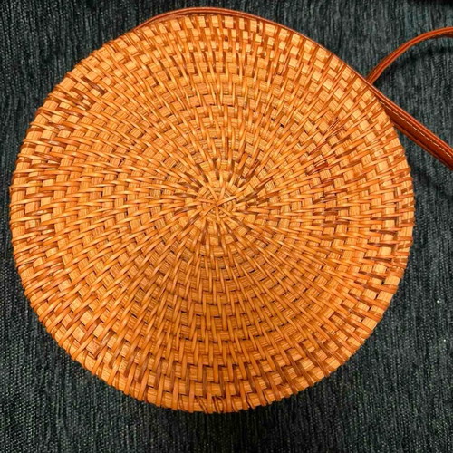 Straw crossbody bag new, round 20 cm, brown