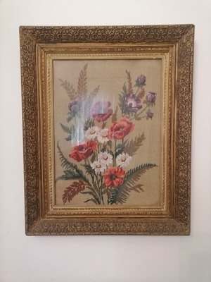 Κορνίζα με χειροποίητο κέντημα και τζάμι, 63x51 εκ.