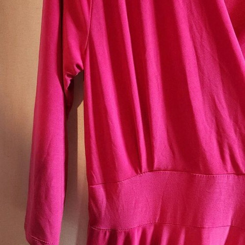 Pink airy dress with sleeve and V neckline, size M
