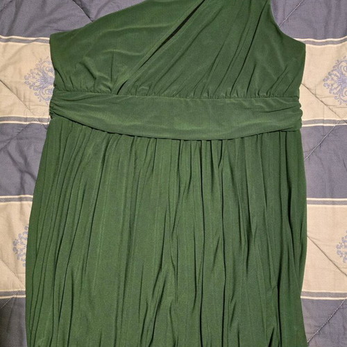 Evening mini dress with one shoulder and pleats, new, green