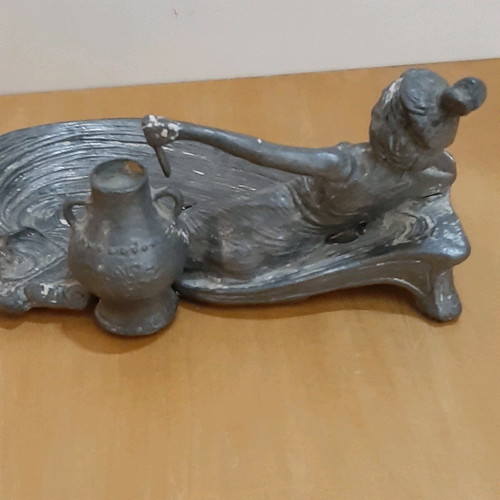 Art Nouveau antique sculpture used, made of pewter