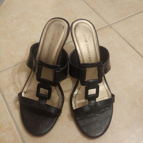 Jane Debster mules wedge platform shoes used, size 36, black
