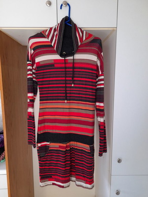 Striped dress red and black with turtleneck collar, size S