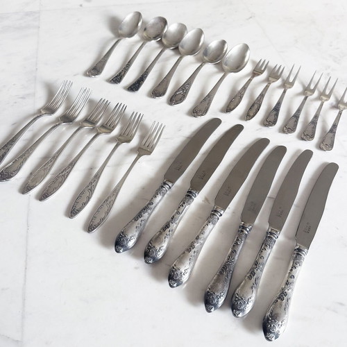 Vintage Soviet Cutlery Set 24 Pieces Used, Silver-Plated Melchior USSR 1970s