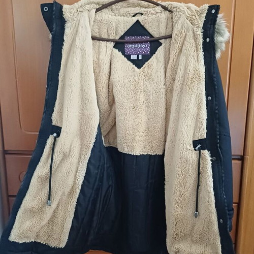 Attrattivo black jacket like new with fur lining and hood