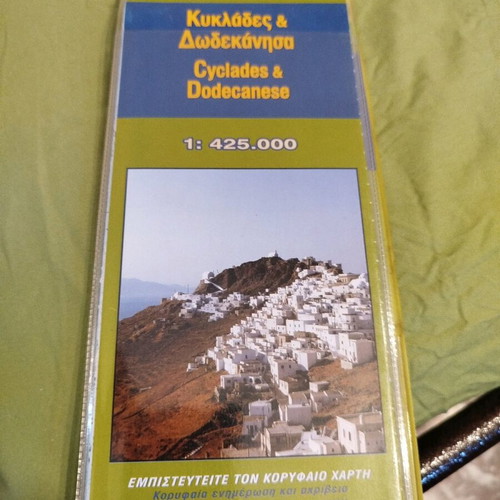 Map of Greece used, scale 1:425,000, detailed travel info