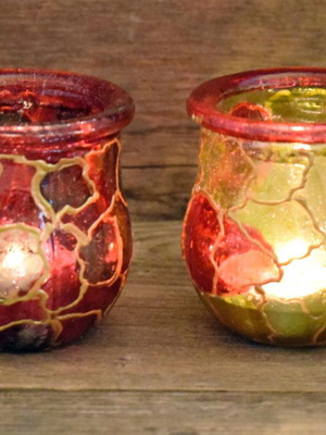 Glass candlesticks hand-painted with enamel and gold