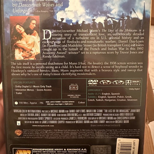 The Last of the Mohicans DVD like new, action adventure, historical