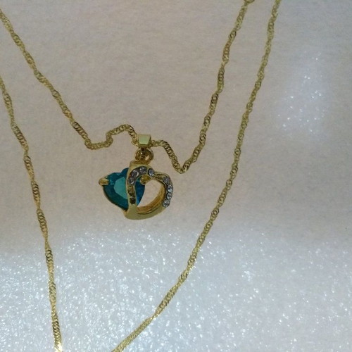 Gold-Plated Heart Pendant with Aquamarine Crystal like new