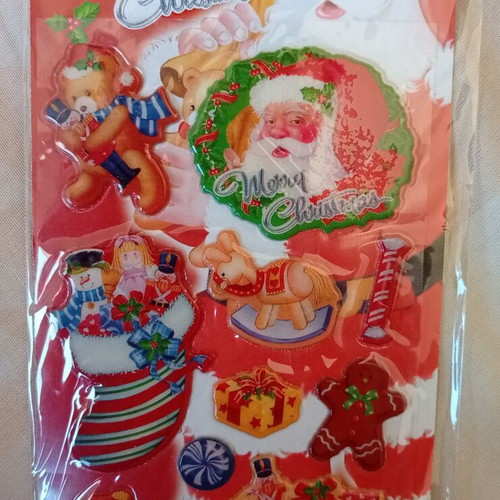 Vintage Christmas Puffy Stickers Smile Kid New Old Stock