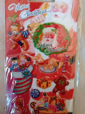 Vintage Christmas Puffy Stickers Smile Kid New Old Stock