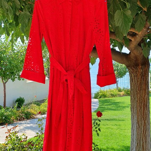 green emerald velvet dress ZARA. Flowing red dress with red embroidery. TS – Hibuy market main image 0