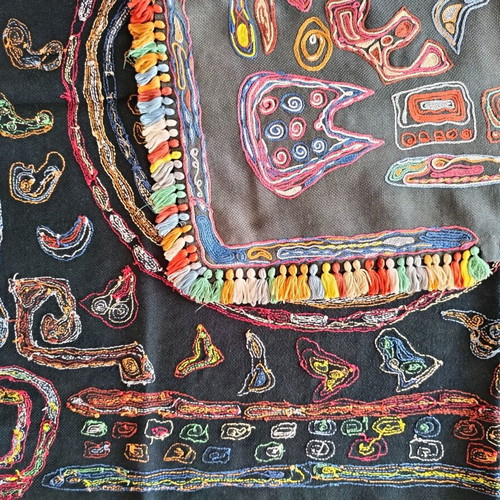Vintage ethnic Mexico Nierika handmade table linen used