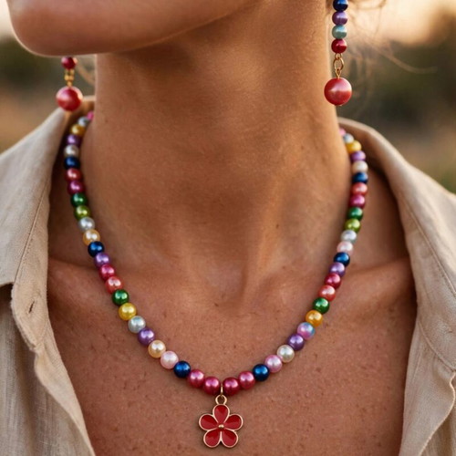 Handmade colorful summer necklace and earrings set new