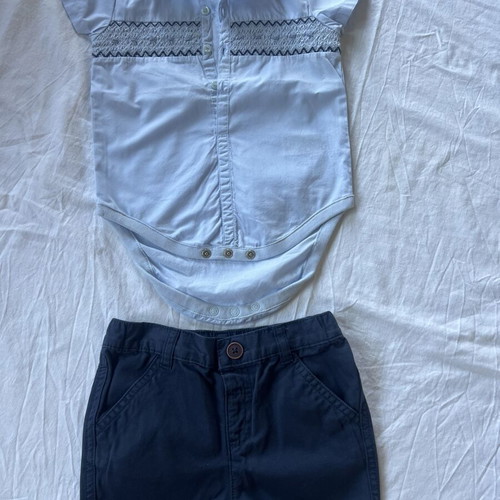 Formal set bodysuit shirt with shorts for baby boy 9-12 months like new