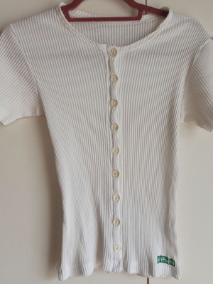 Vintage ribbed white blouse Benetton Extra Large