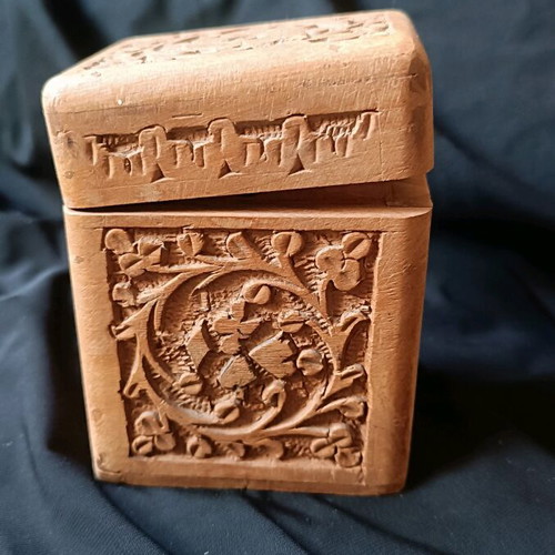 Wooden box vintage handmade carved used