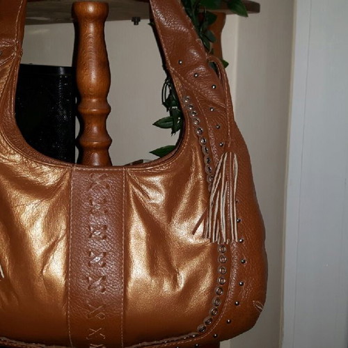 Shoulder bag used, genuine leather, brown