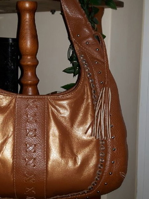 Shoulder bag used, genuine leather, brown