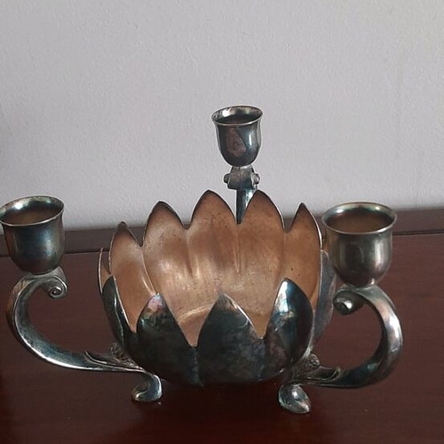 Lotus-shaped candle holder used, silver plated Leonardo 19x13cm