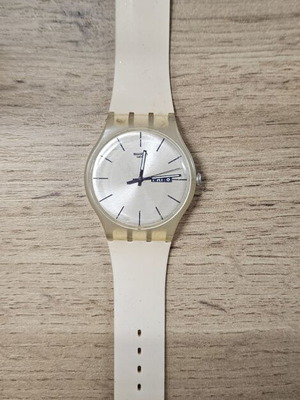 Swatch Rose Rebel SUOT700 watch used, quartz, pink silicone strap