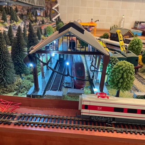 Two-Story Handcrafted Train Model with Lighting and Controls