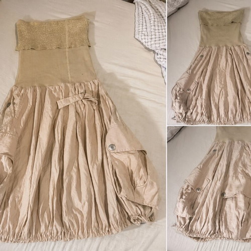 Princess Strapless Balloon Dress Large beige champagne like new