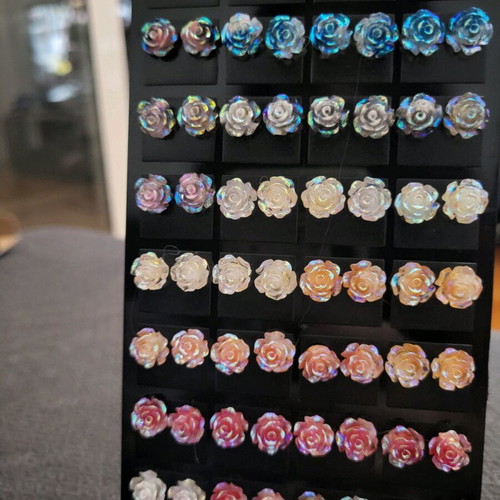 Rose earrings new, stainless steel, multicolor and silver